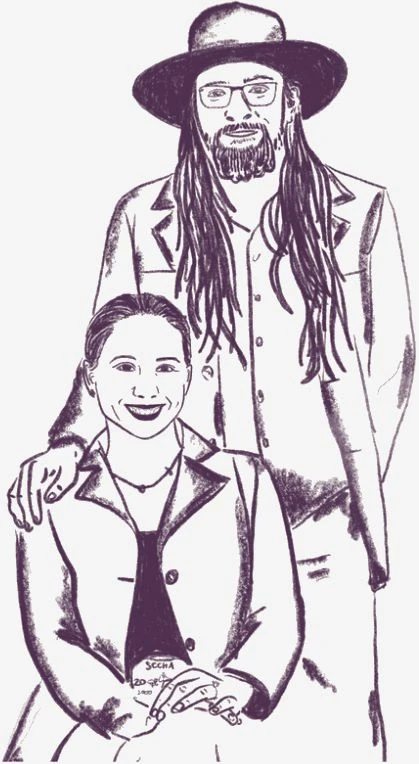Line drawing of Ben and Naima